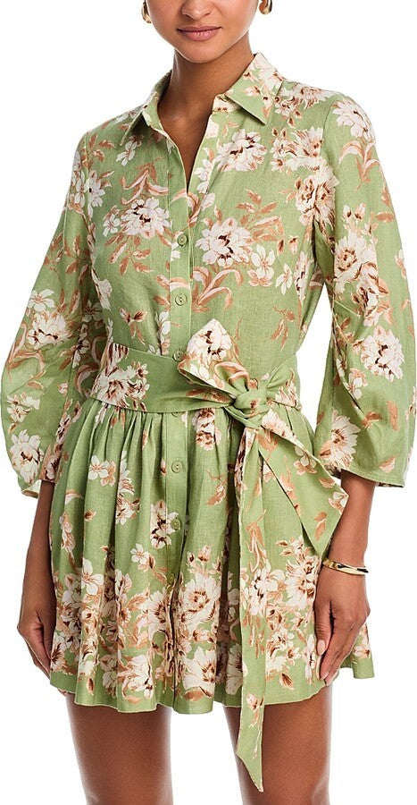 Cara Cara Raya Floral Print Linen Mini Dress MSRP $525