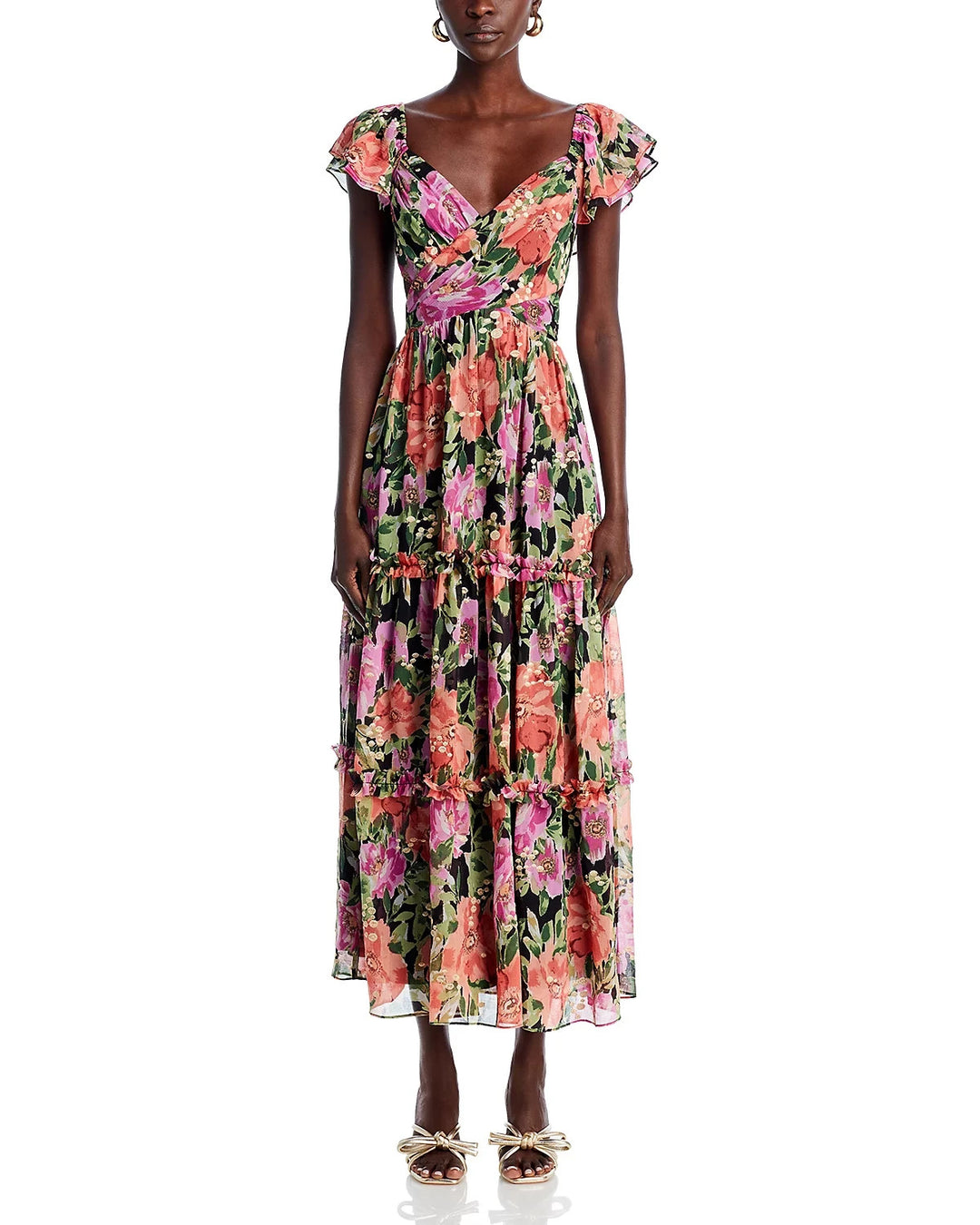 AQUA Embroidered Floral Maxi Dress MSRP $128