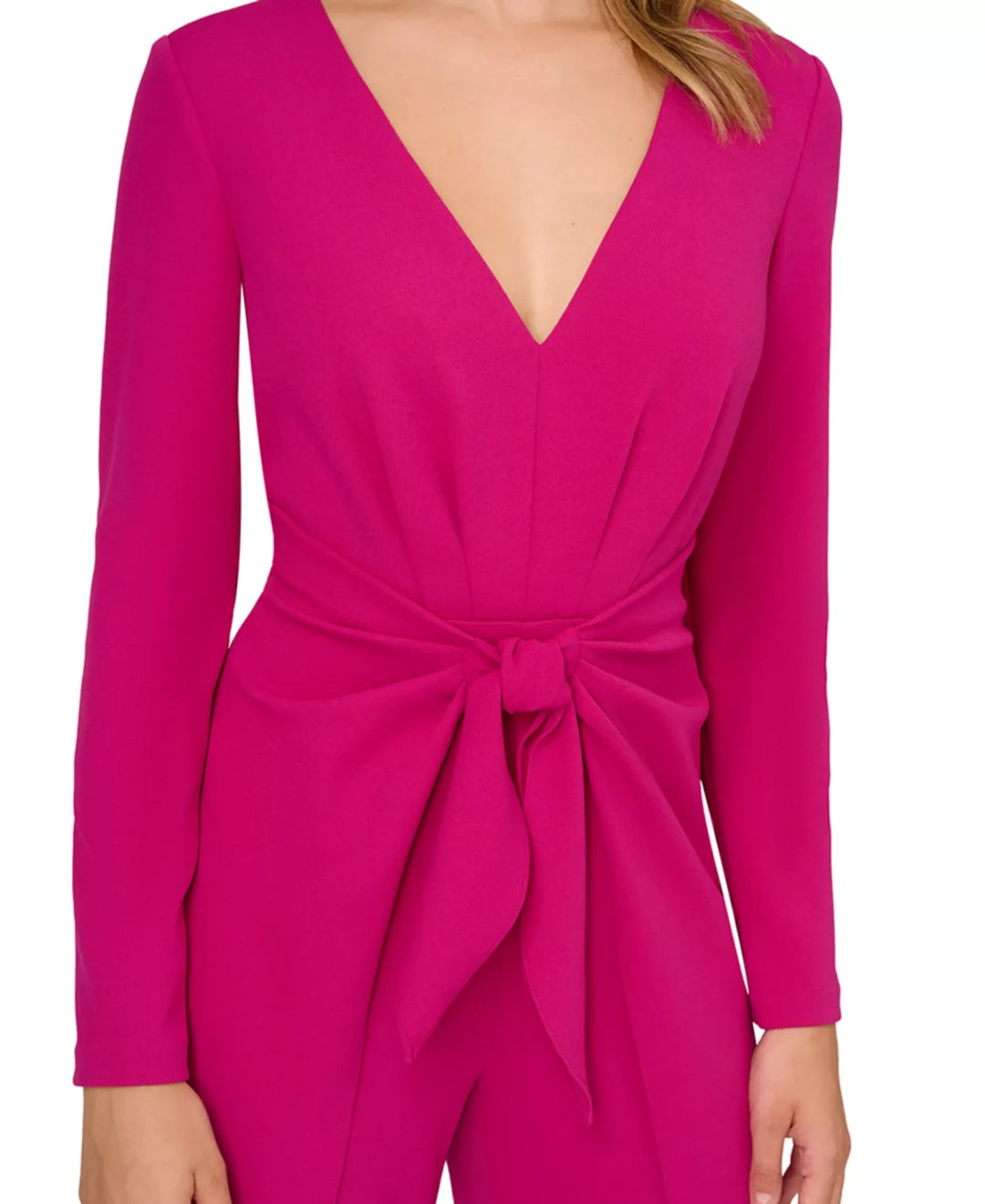 Adrianna Papell Women's V-Neck Tie-Front Crepe Jumpsuit MSRP $179