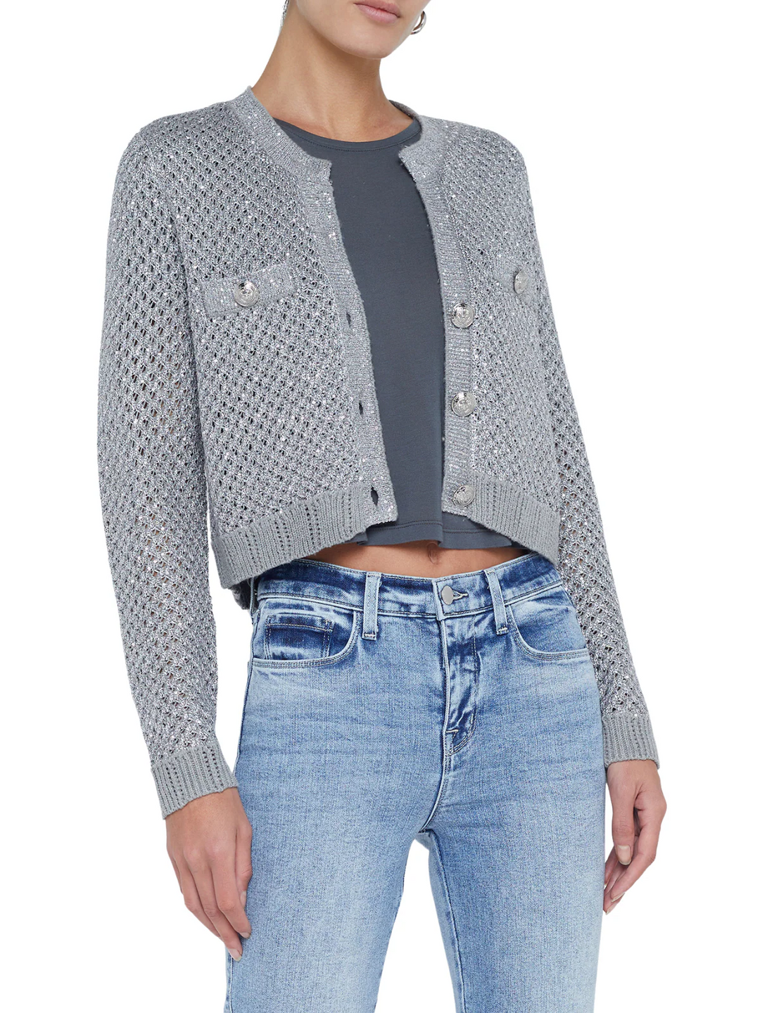 L'AGENCE Blanca Sequin Crop Cardigan MSRP $425