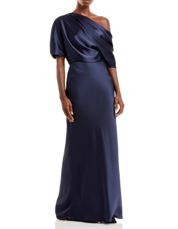 Amsale Draped Satin One Shoulder Dress MSRP $495
