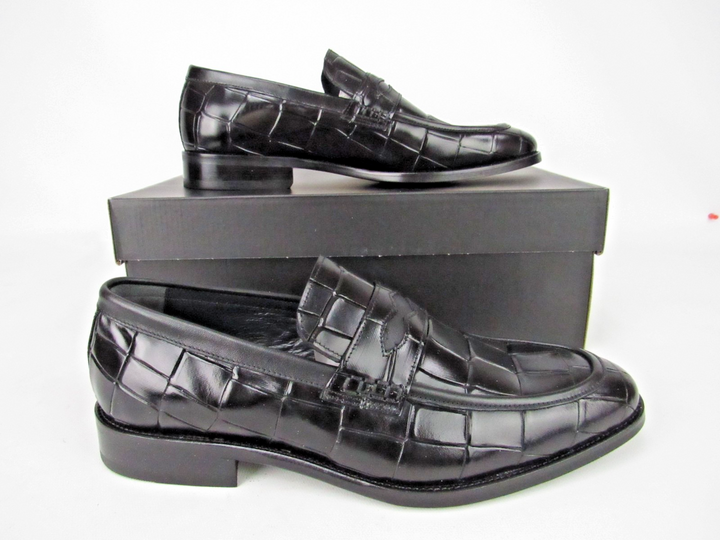 Elegant Men’s Luxury Embossed Calf Leather Loafers – Handcrafted Size EU 41