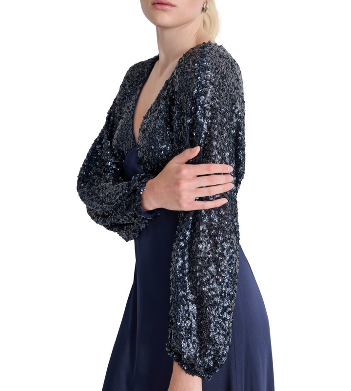 DKNY Women's Sequin Embellished Blouson-Sleeve Gown MSRP $279