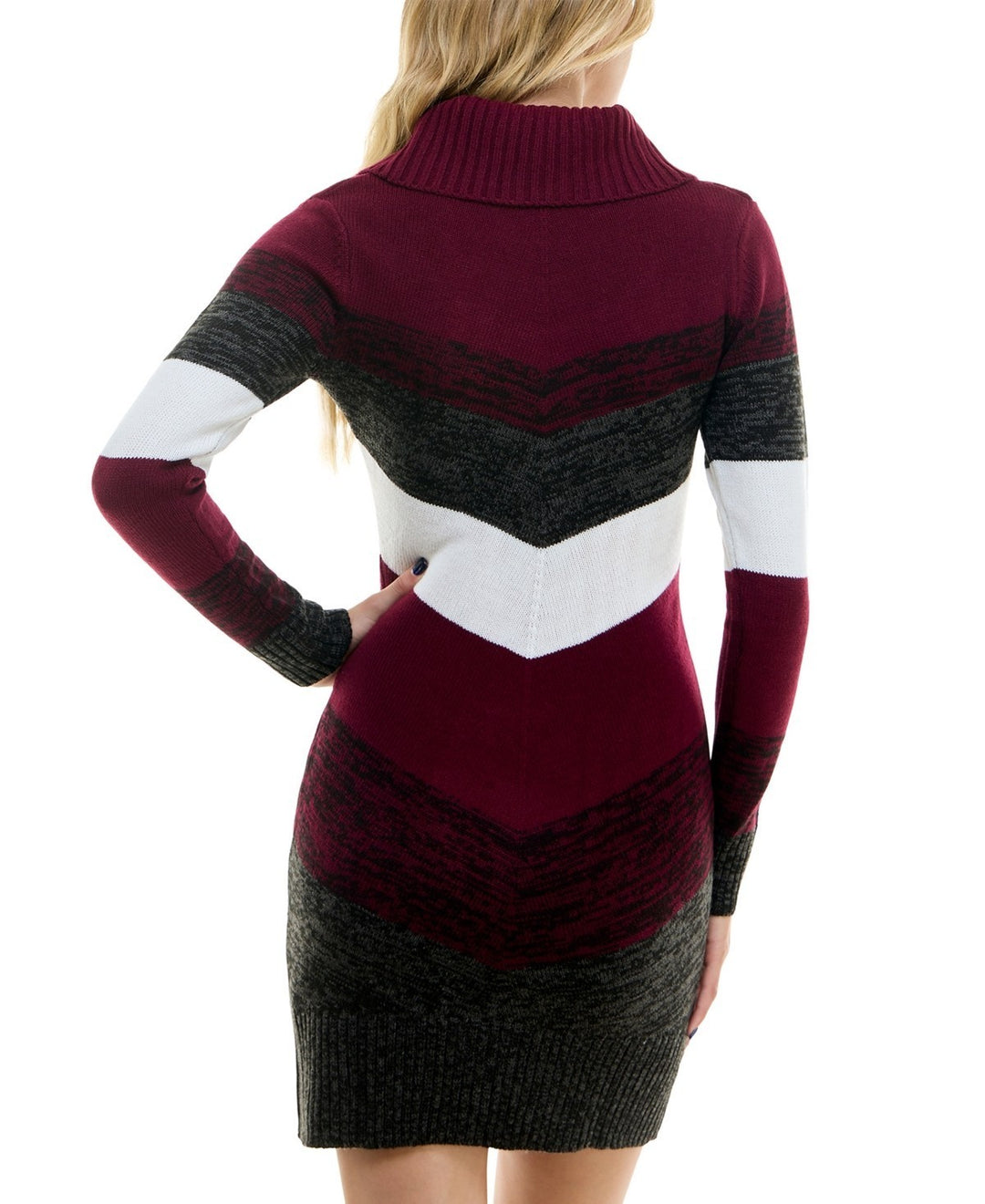 BCX Juniors' Cowl Chevron Fitted Sweater Dress MSRP $49