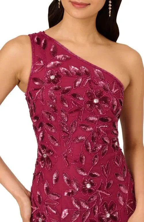 Adrianna Papell  One-Shoulder Beaded Evening Gown MSRP $299