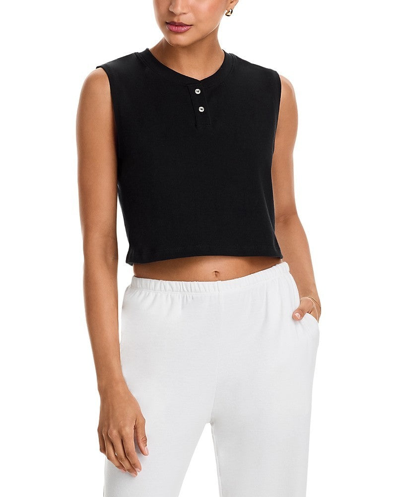 Leset Margo Sleeveless Cropped Henley Top MSRP $110