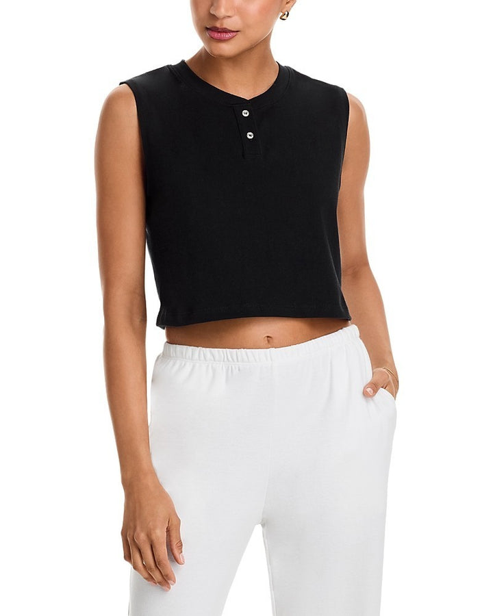 Leset Margo Sleeveless Cropped Henley Top MSRP $110