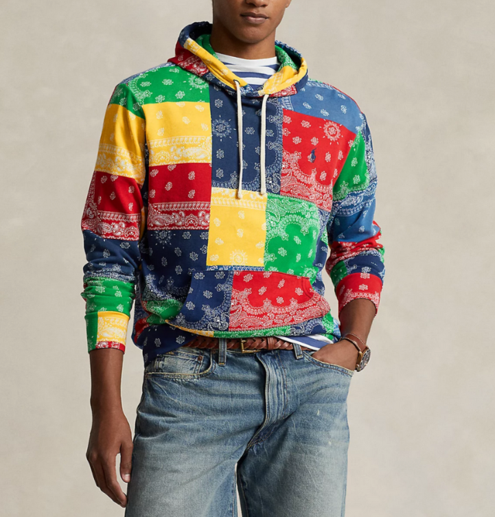 Polo Ralph Lauren Men's Patchwork-Print Spa Terry Hoodie MSRP $168