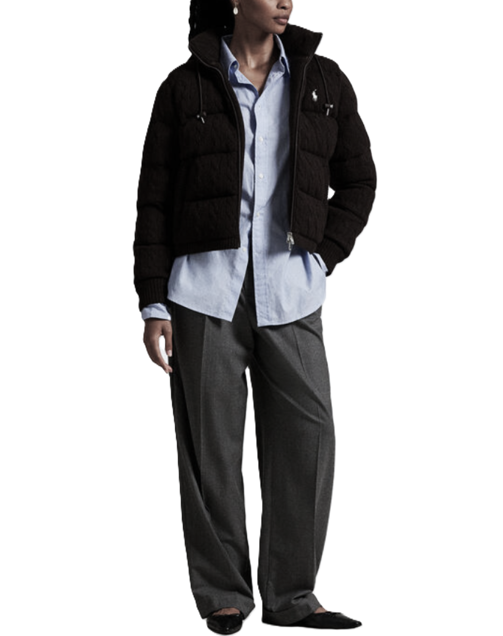 POLO Ralph Lauren Cable Knit Hooded Down Coat MSRP $698