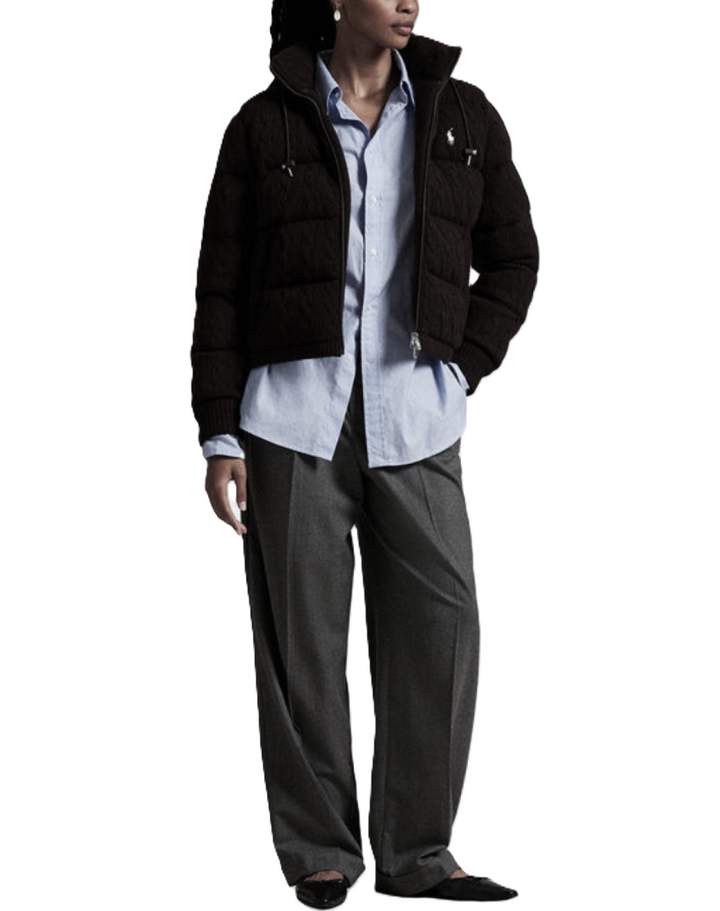 POLO Ralph Lauren Cable Knit Hooded Down Coat MSRP $698