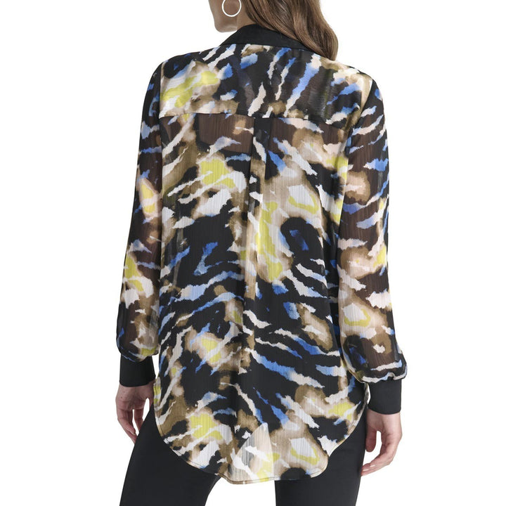 DKNY Women's Crinkled Chiffon Abstract-Print Blouse MSRP $89