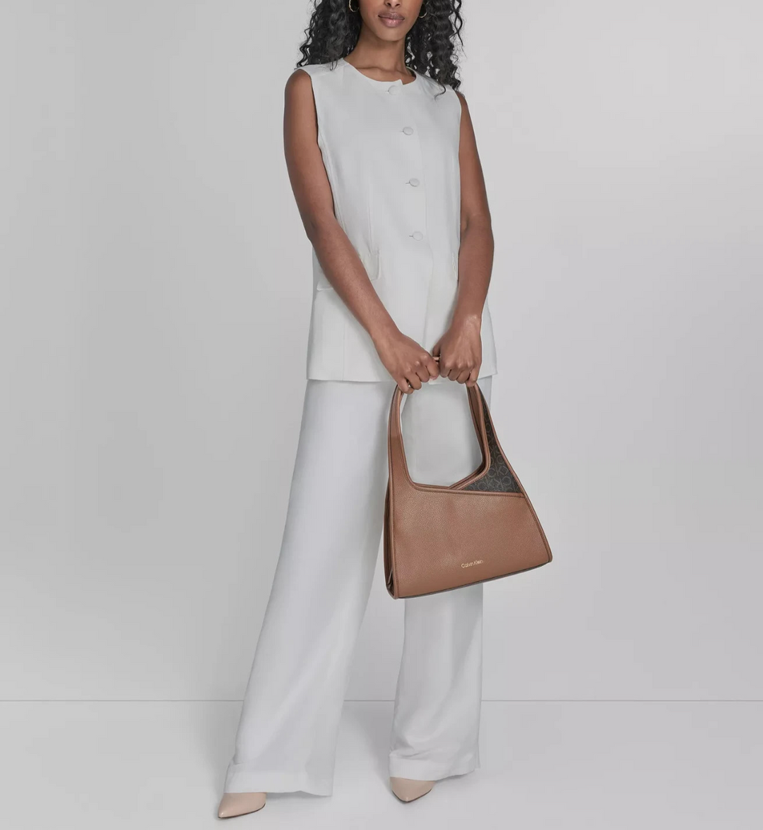 Calvin Klein Women's Linen-Blend Collarless Vest MSRP $139