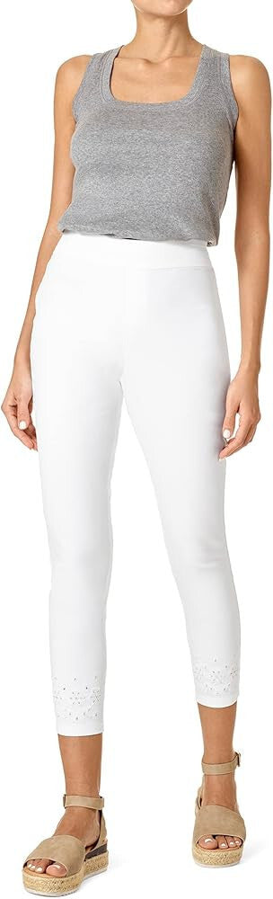 Hue Embroidered Eyelet Hem Denim Skimmer Leggings MSRP $58