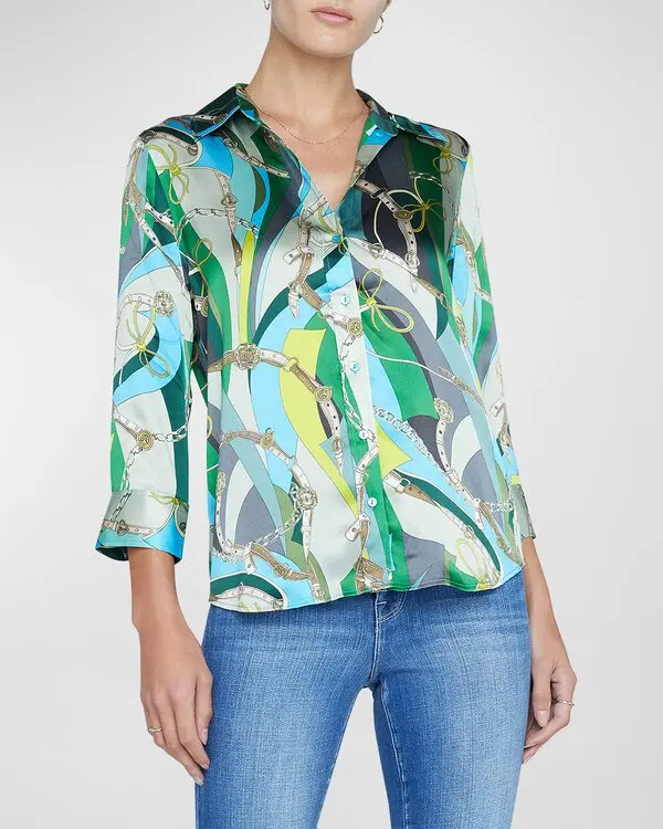 L'Agence Dani Silk Printed Blouse MSRP $380