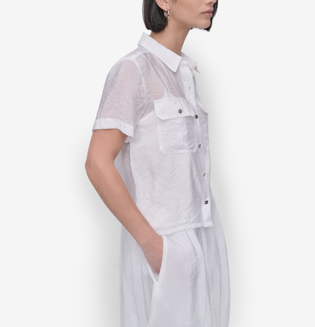 DKNY Women's Short-Sleeve Button-Front Tech Shirt MSRP $89