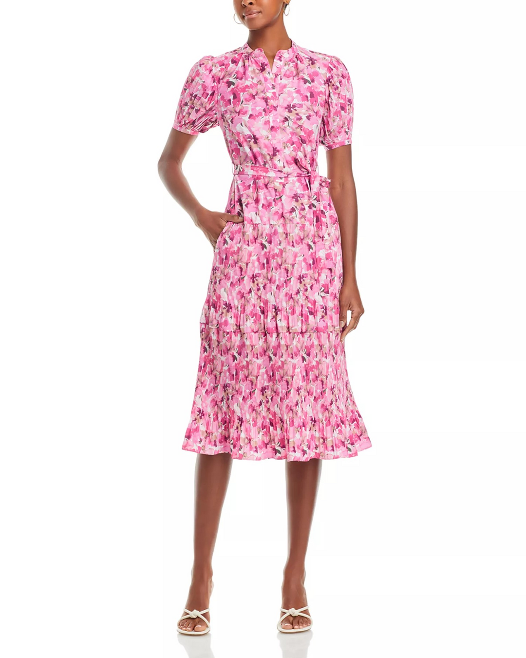 Derek Lam 10 Crosby Alexandra Printed Puff Sleeve Midi Dress MSRP $550