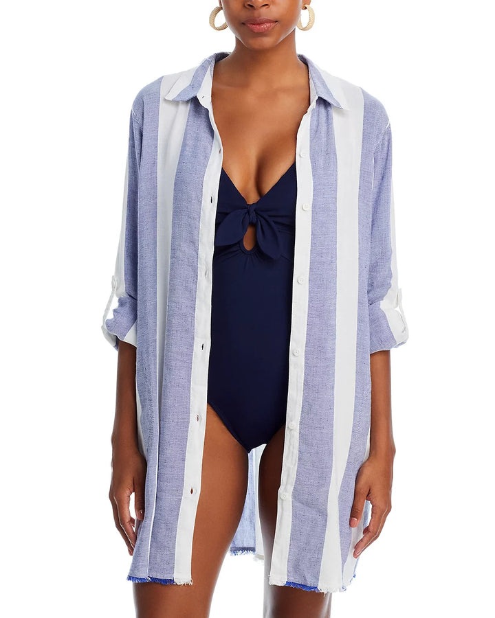 Tommy Bahama Rugby Beach Stripe Boyfriend Shirt Swim Cover up MSRP $110