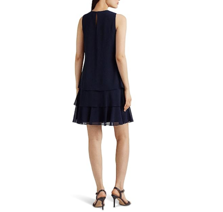 Lauren Ralph Lauren Crinkle Georgette Shift Dress MSRP $135