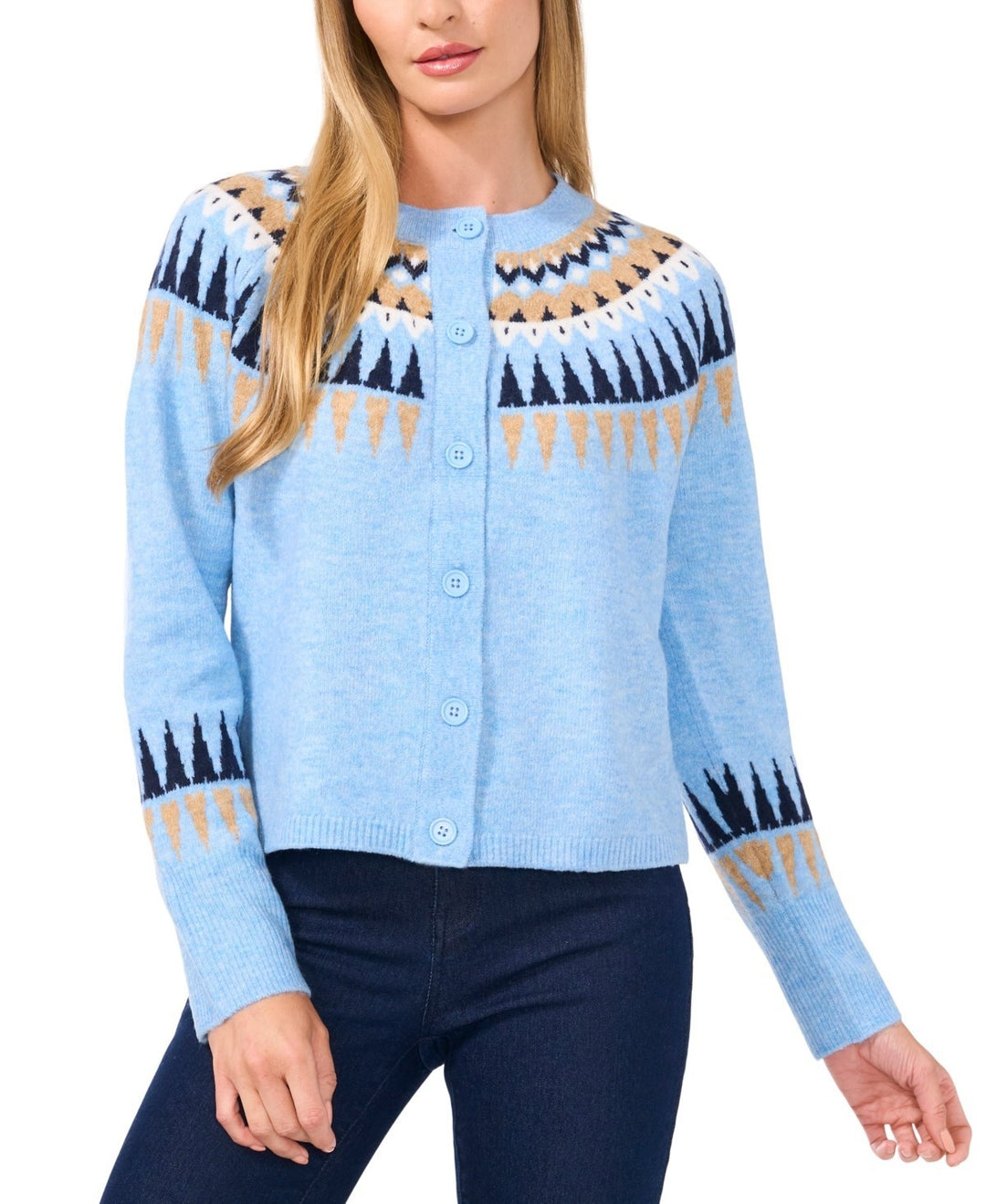 CeCe Fair Isle Long-Sleeve Cardigan Sweater MSRP $79