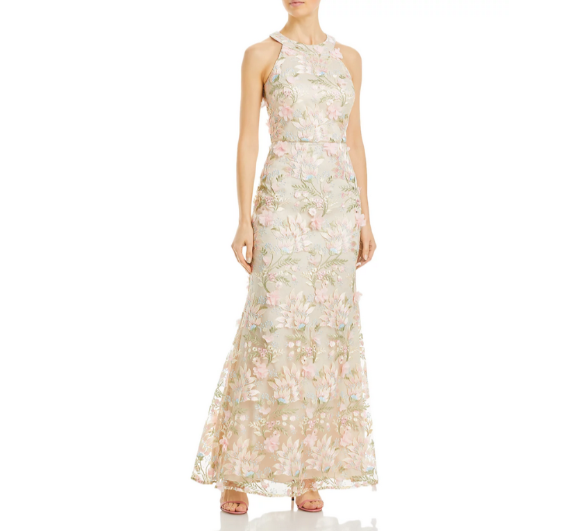 Eliza J Appliquéd Embroidered Halter Gown MSRP $348