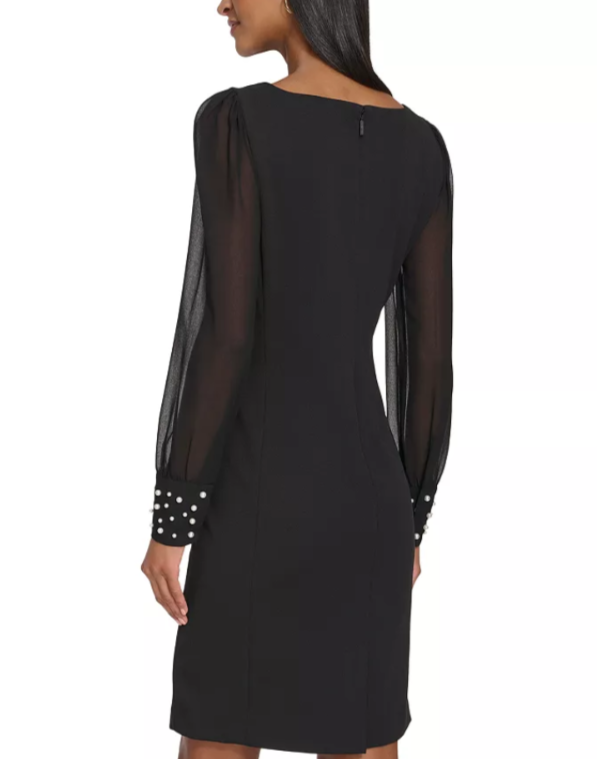 KARL LAGERFELD PARIS Scuba Crepe Chiffon Sleeve Sheath Dress MSRP $138