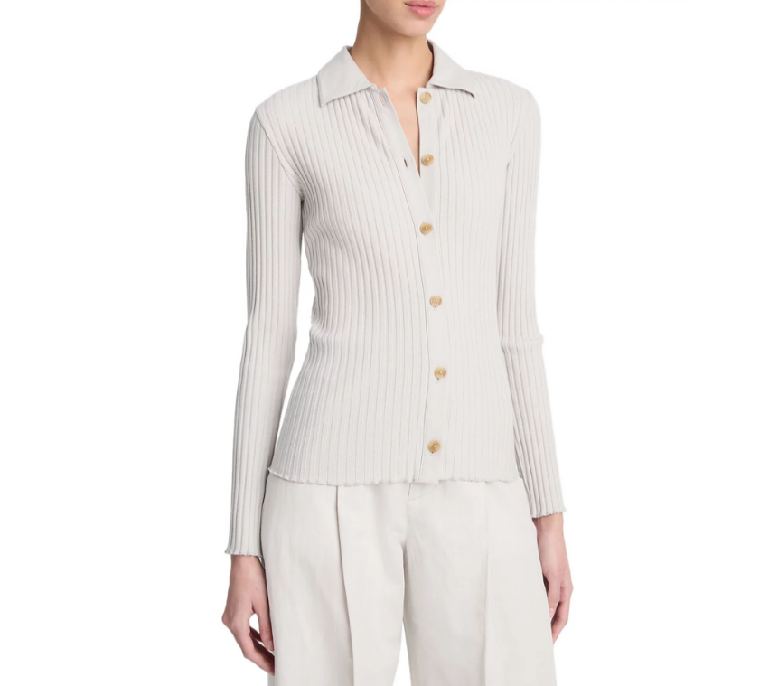 Vince Ribbed Polo Button Front Sweater MSRP $195