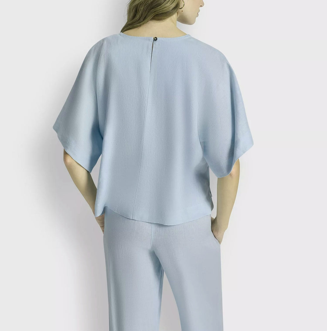 DKNY Women's Linen Drop Shoulder Short-Sleeve Top MSRP $79