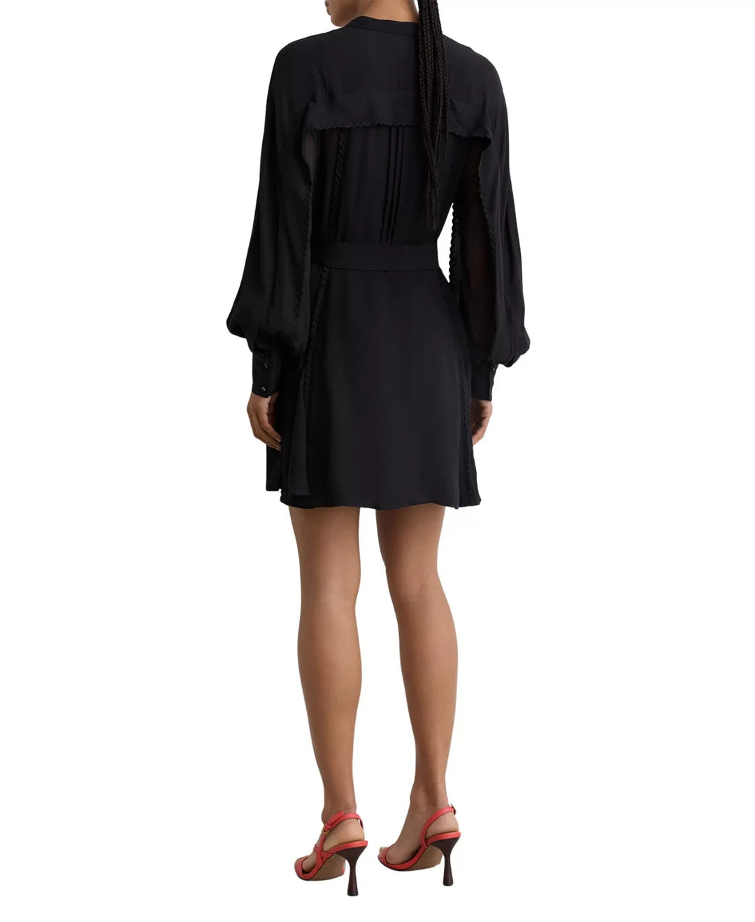 REISS Eliana Embroidered-Trim Belted Mini Dress MSRP $410