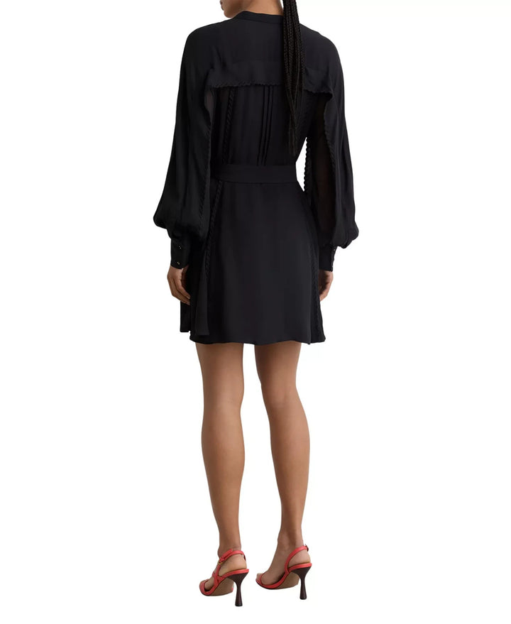 REISS Eliana Embroidered-Trim Belted Mini Dress MSRP $410