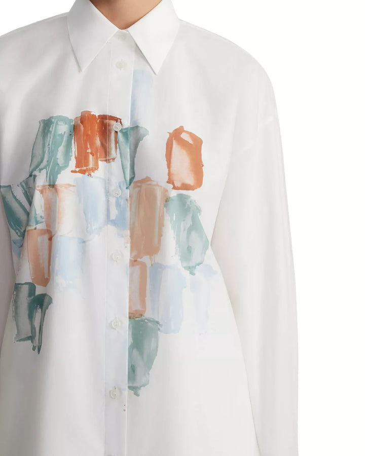 Lafayette 148 New York Printed Button Front Shirt MSRP $798