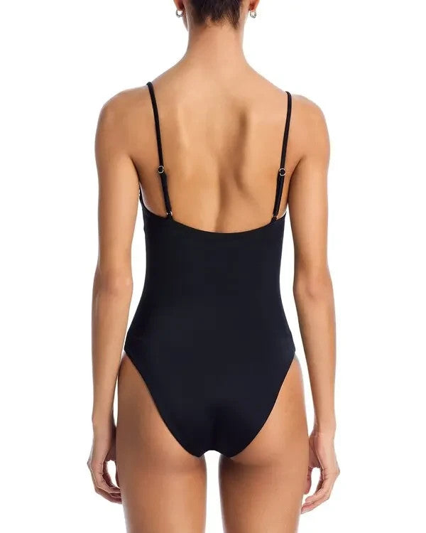 Aqua Faux Pearl Embellished Underwire One Piece Swimsuit MSRP $108