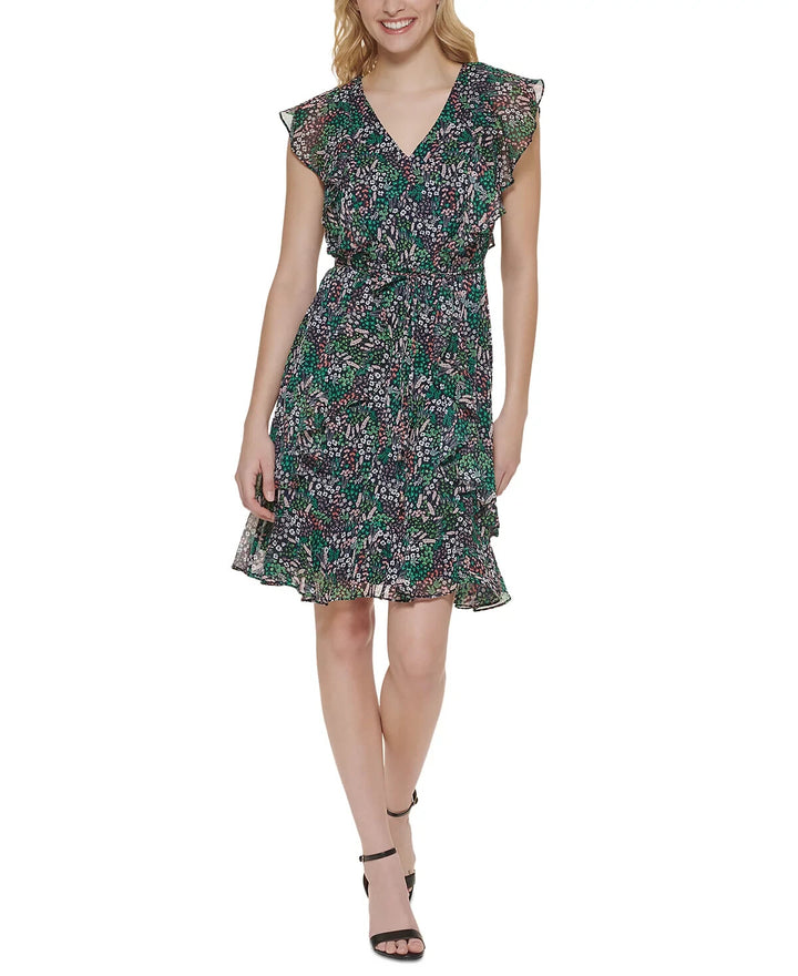 Tommy Hilfiger Ruffled Floral Print Fit & Flare Dress MSRP $129