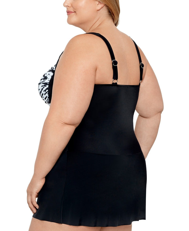 Swim Solutions Plus Size Tummy Control Twist Bra Skater Swimsuit MSRP $122