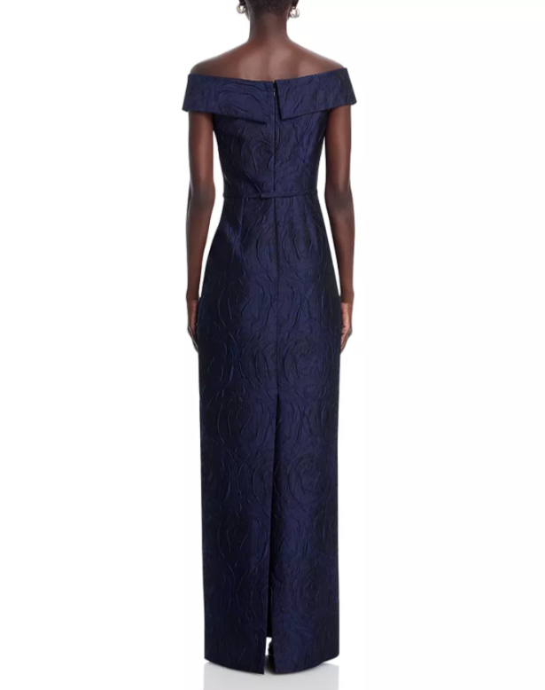 Teri Jon by Rickie Freeman Jacquard Off-the-Shoulder Gown MSRP $500