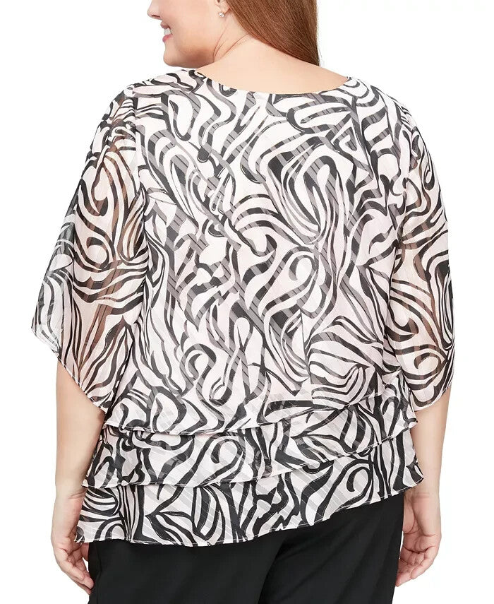 Alex Evenings Plus Size 3/4-Sleeve Printed Blouse MSRP $139