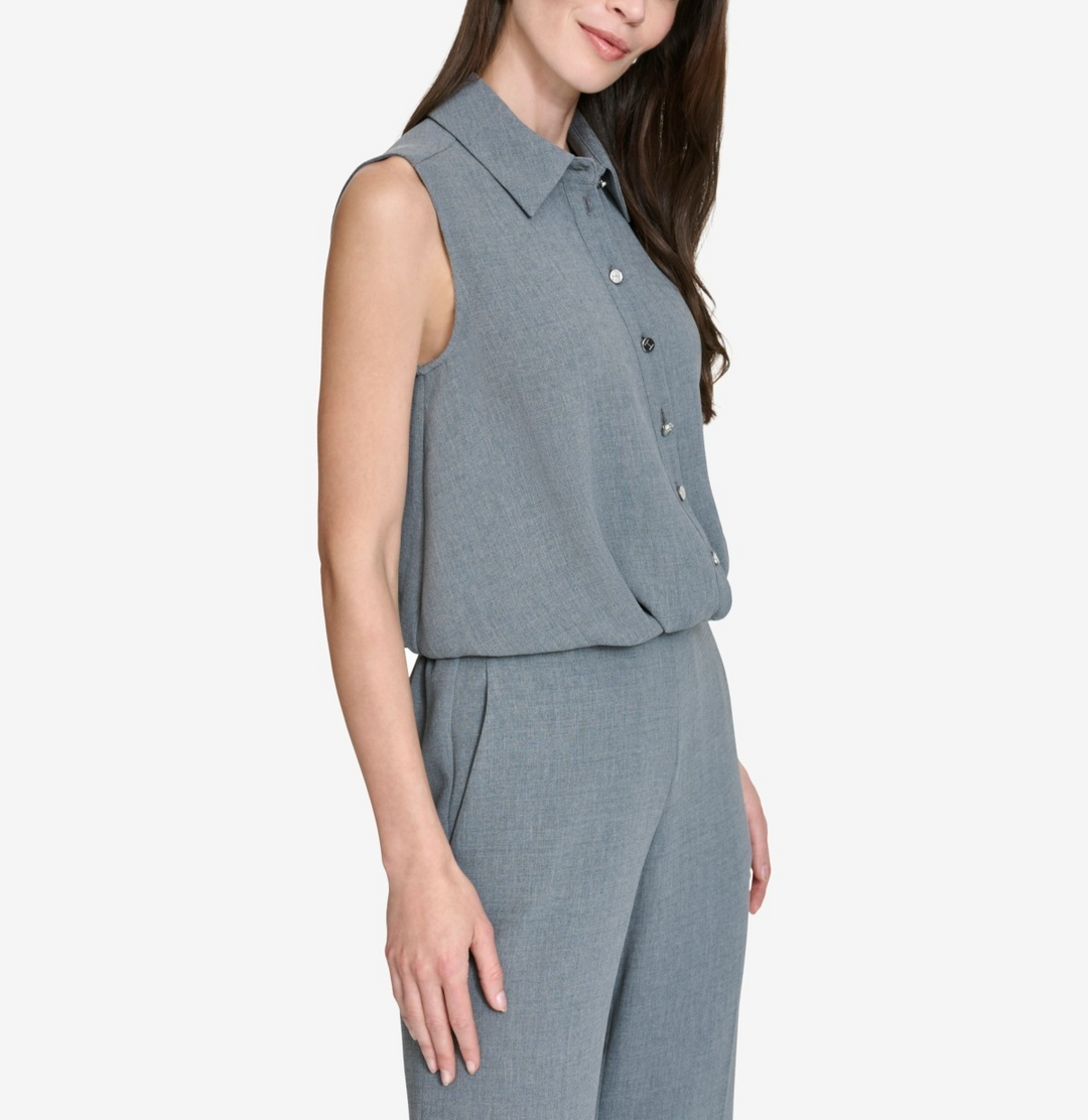 Halston Twist-Hem Collared Sleeveless Blouse MSRP $89