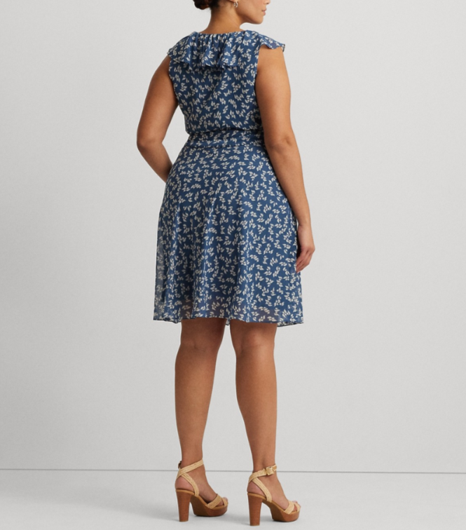 LAUREN Ralph Lauren Plus Size Ruffled Floral Fit & Flare Dress MSRP $185