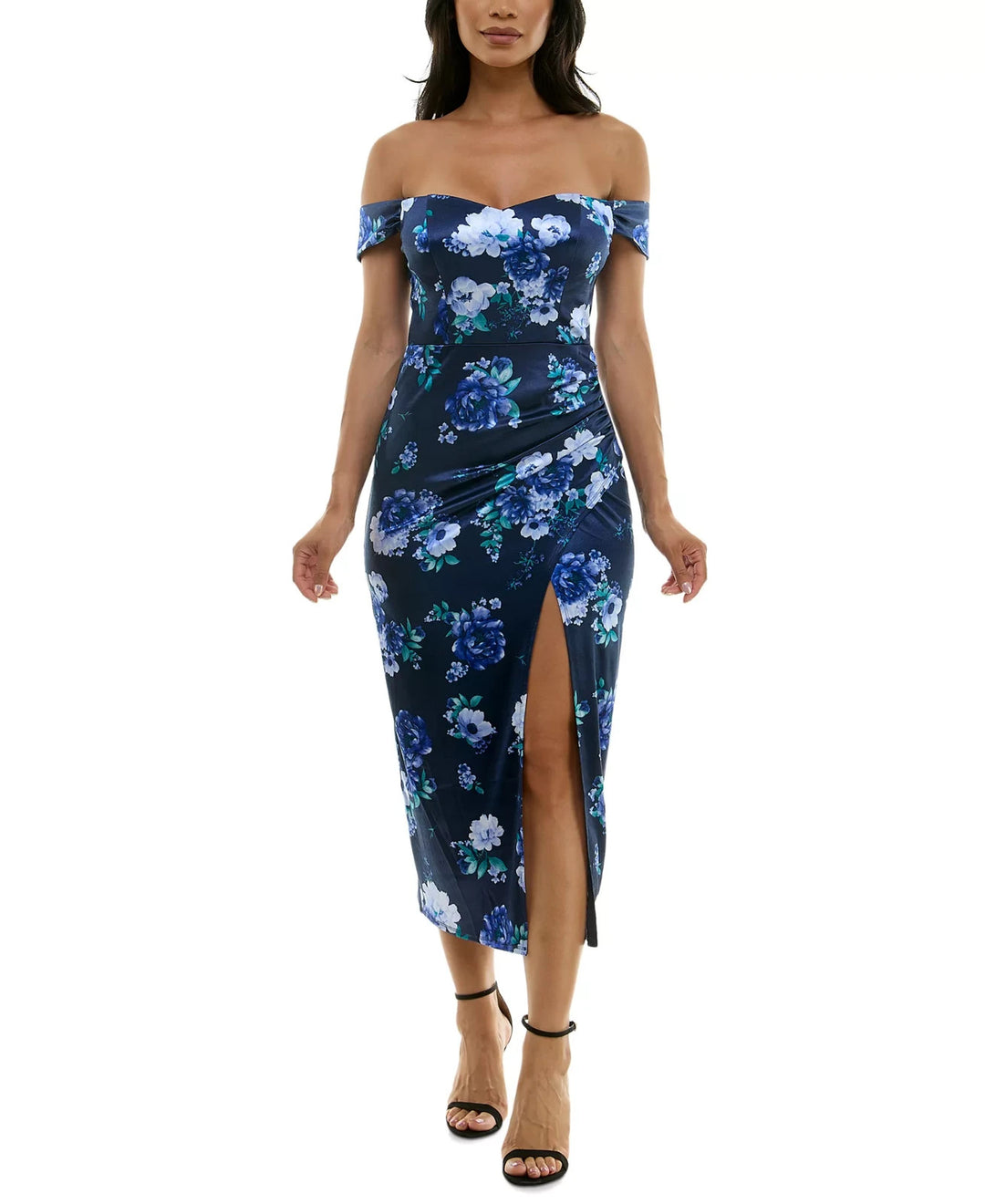 City Studios Women's Printed Off-The-Shoulder Midi Dress MSRP $69