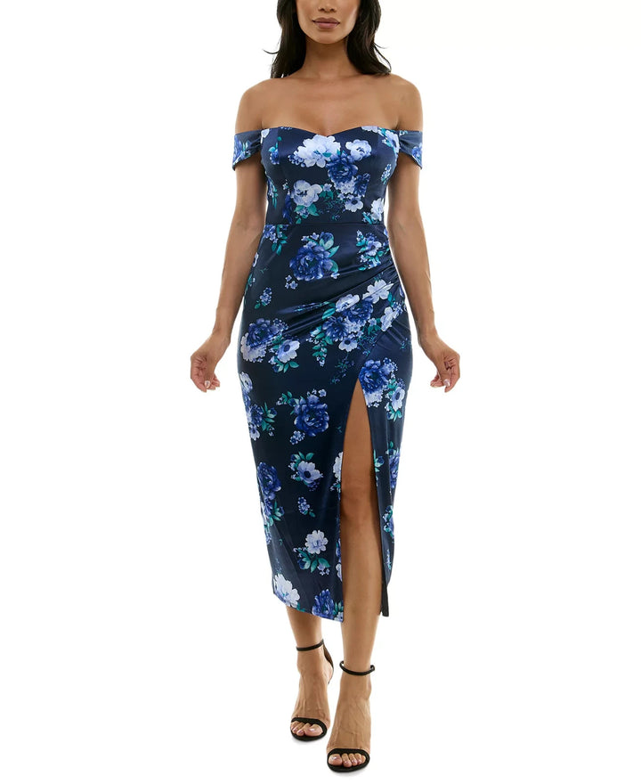 City Studios Women's Printed Off-The-Shoulder Midi Dress MSRP $69
