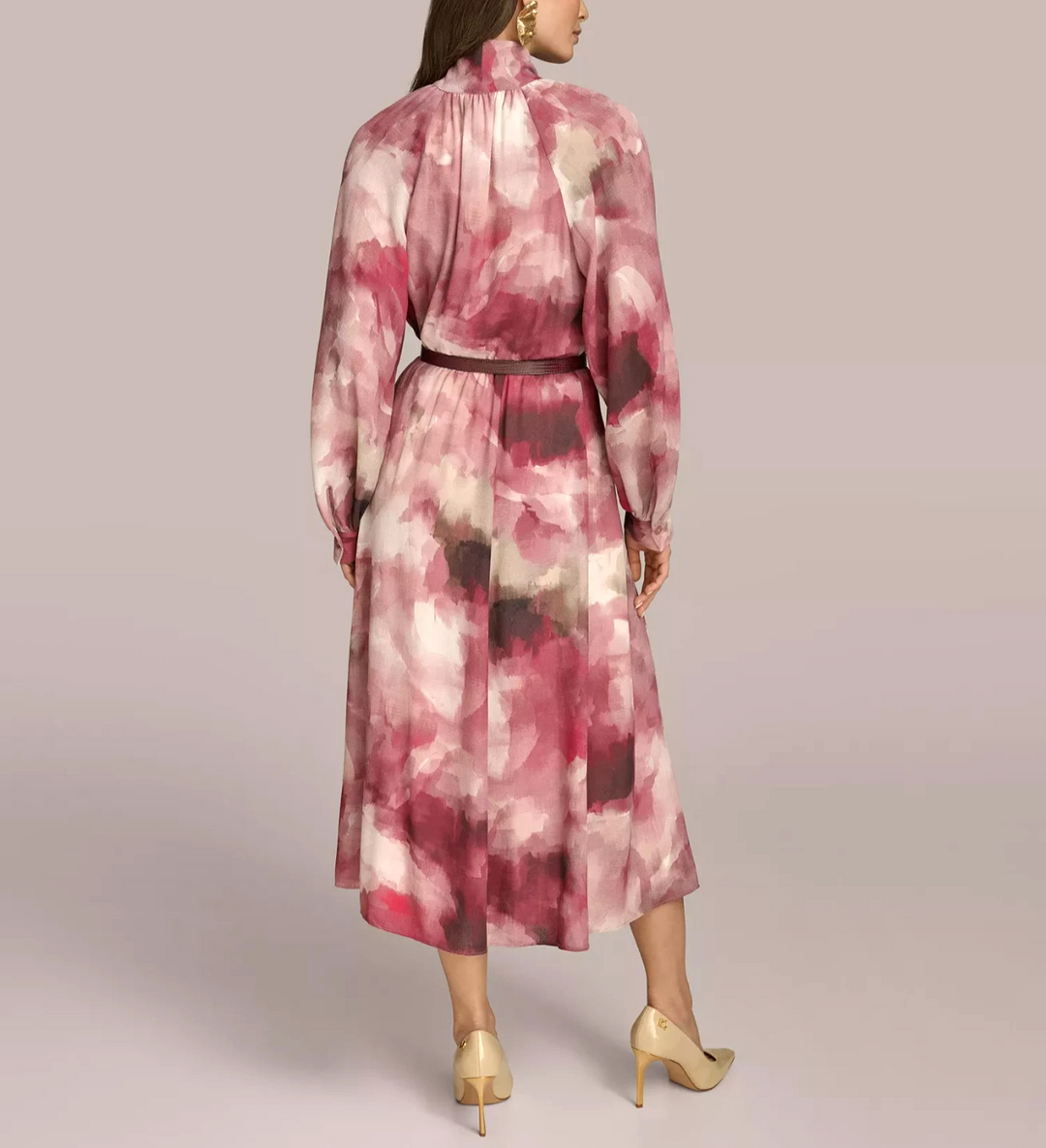 Donna Karan New York Women's Printed Tie-Neck A-Line Dress MSRP $199