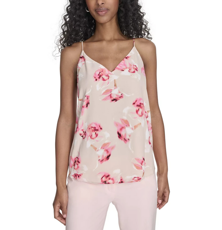 Calvin Klein Women's Printed V-Neck Sleeveless Top MSRP $59