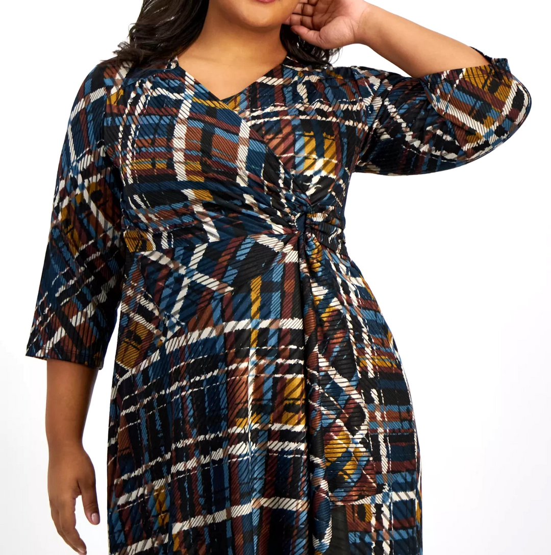 Robbie Bee Plus Size V-Neck Jersey Midi Fit & Flare Dress MSRP $89