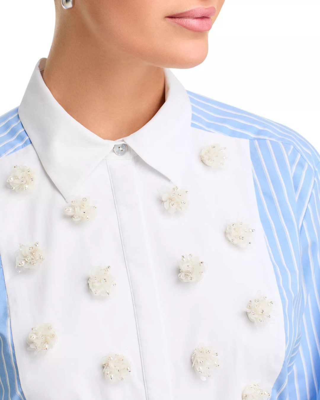 Cinq à Sept Debbie Embellished Striped Shirt Dress MSRP $425