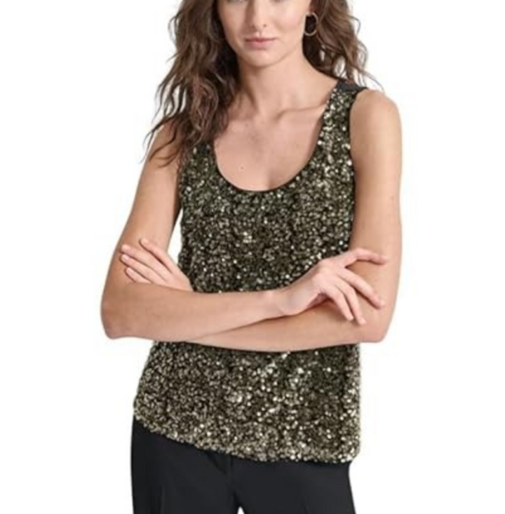 DKNY Sequined Scoop-Neck Sleeveless Tank Top MSRP $79