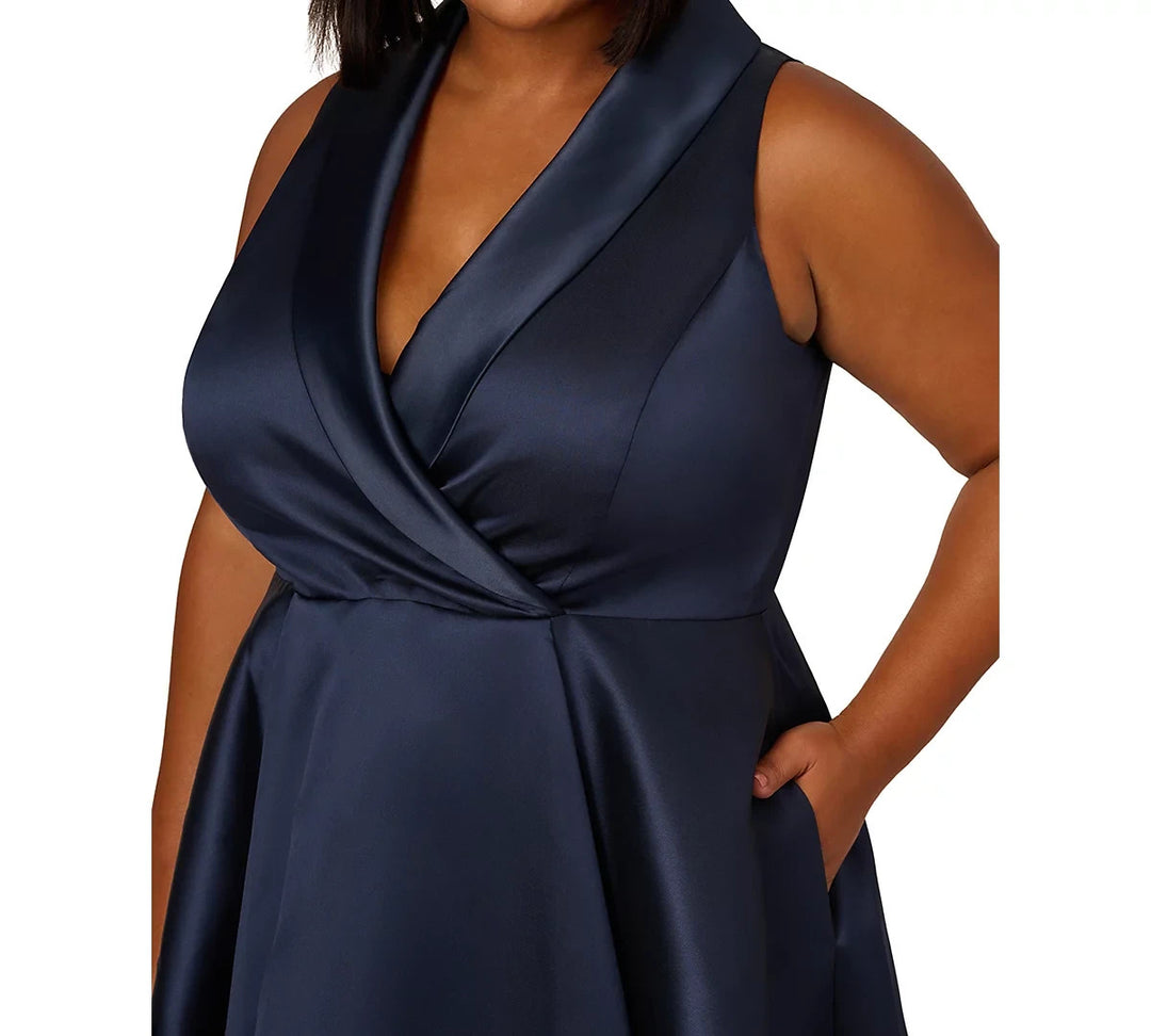 Adrianna Papell Plus Size Tuxedo Sleeveless High-Low Gown MSRP $249