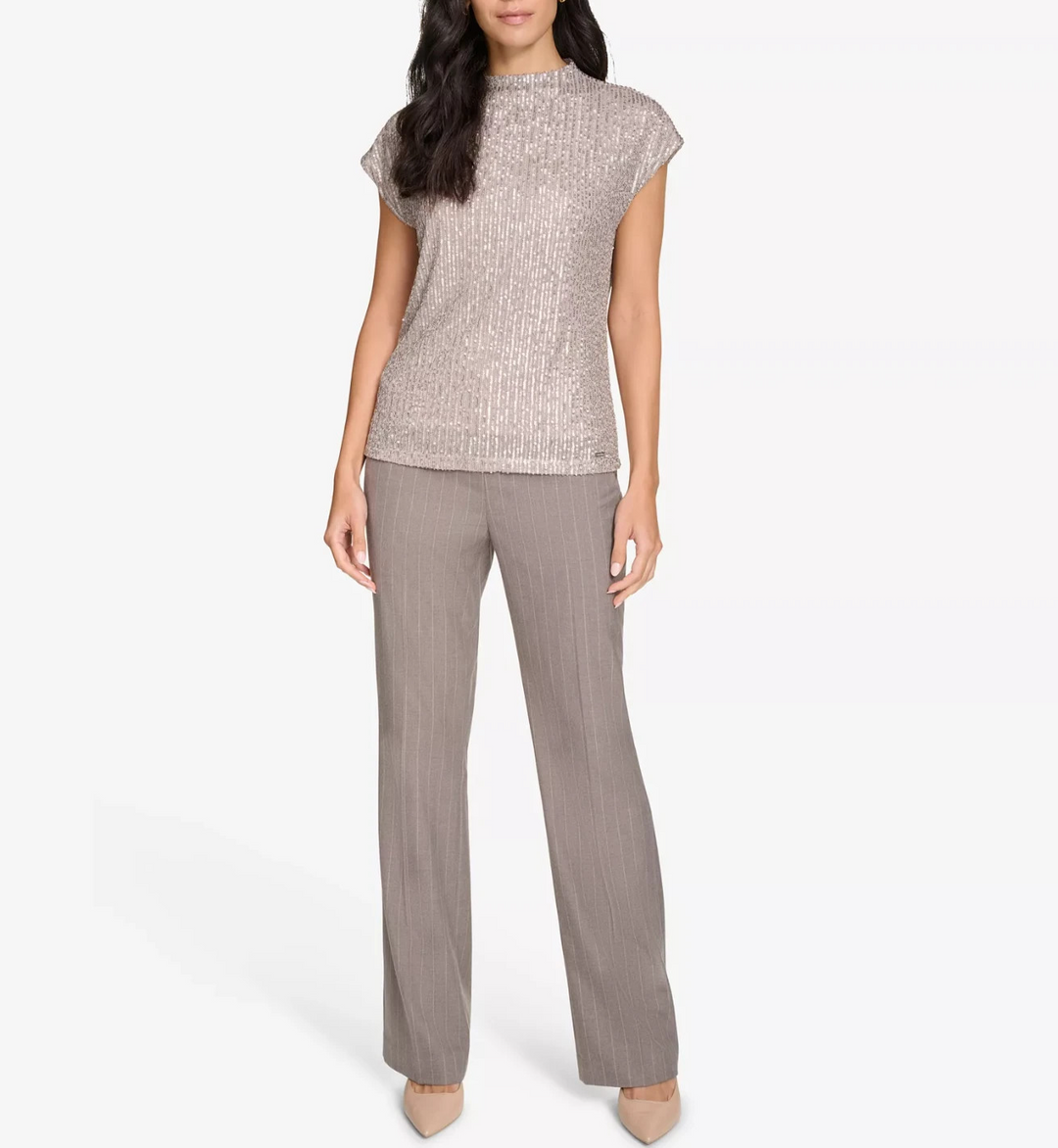 Calvin Klein Women's Sequin Short-Sleeve Top MSRP $79