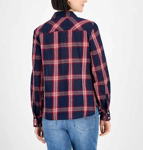 Tommy Hilfiger Crinkled Plaid Button-Front Shirt MSRP $69