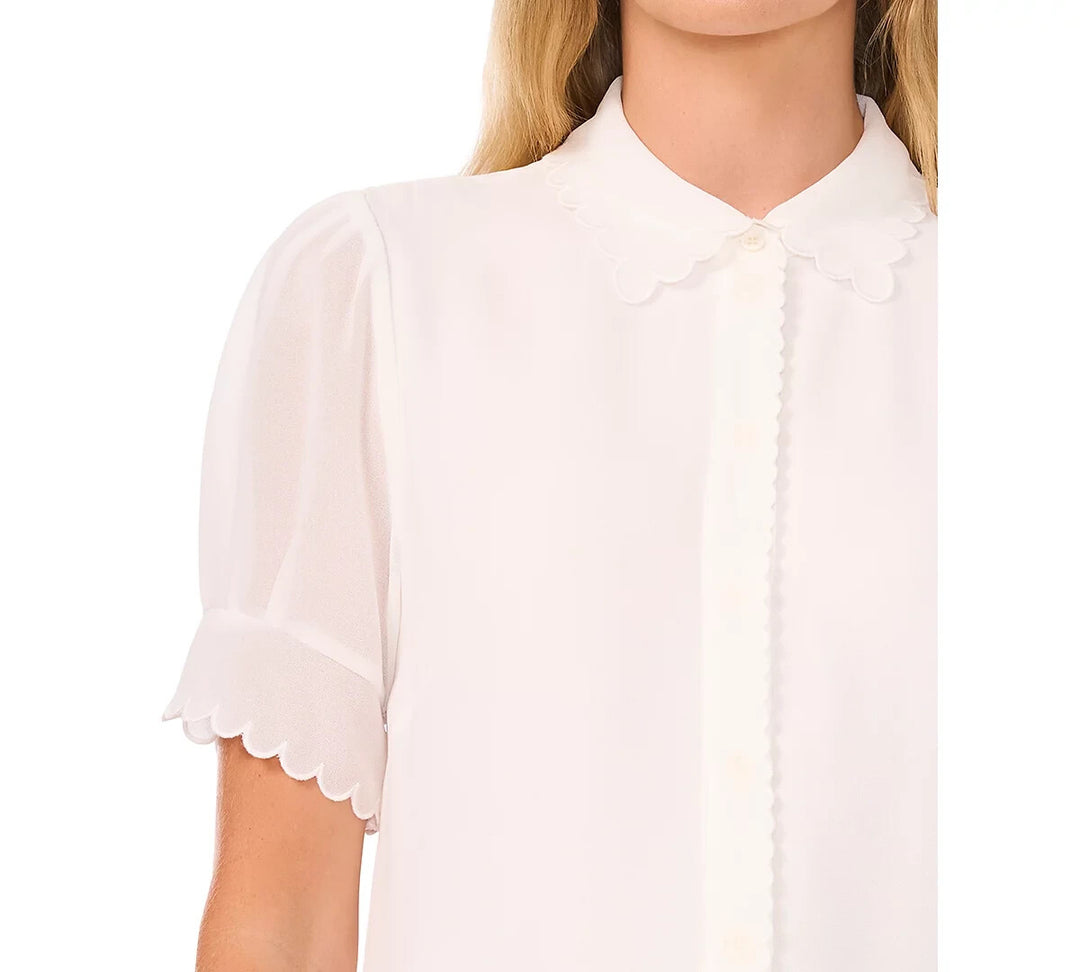 CeCe Scalloped Button Front Blouse MSRP $69