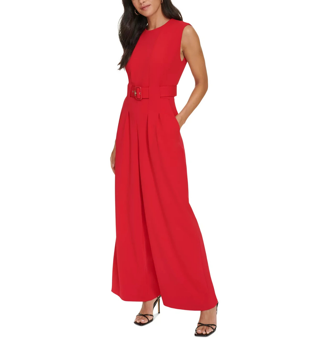 Calvin Klein Women's Belted Sleeveless Jumpsuit MSRP $149