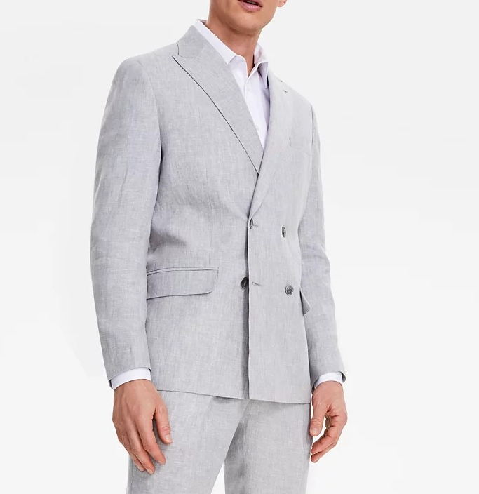 Tommy Hilfiger Men's Modern-Fit Double-Breasted Linen Suit Jacket MSRP $360